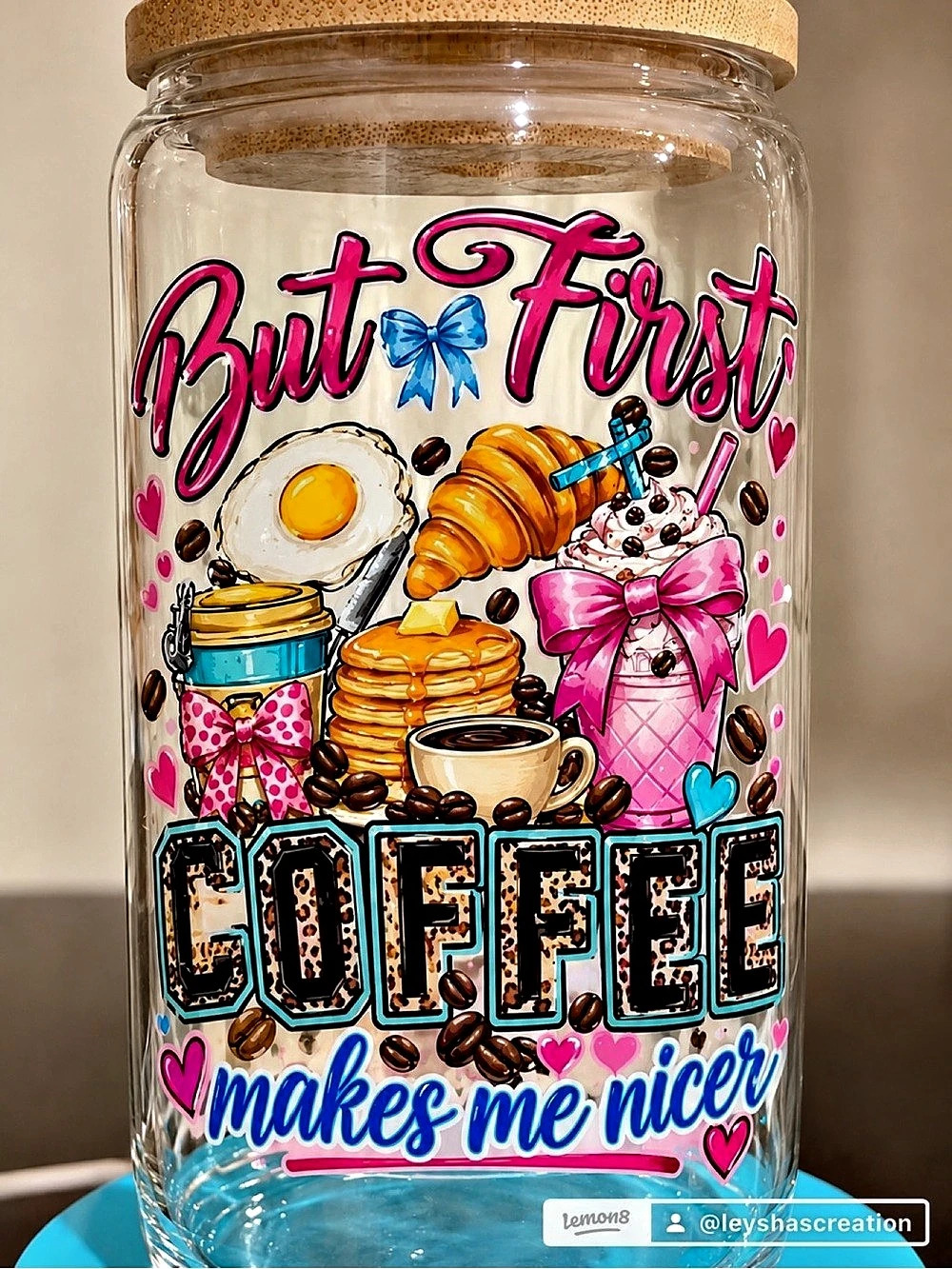 Clear & Pink Coffee Storage Jar with Graphic